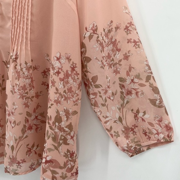 Coldwater Creek Sheer Pink Floral Print Chiffon Tunic Blouse Top 2X - Picture 6 of 10